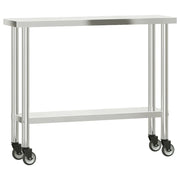 Tavolo da lavoro professionale da cucina con ruote 110 x 30 x 85 cm acciaio inox 02_0045413