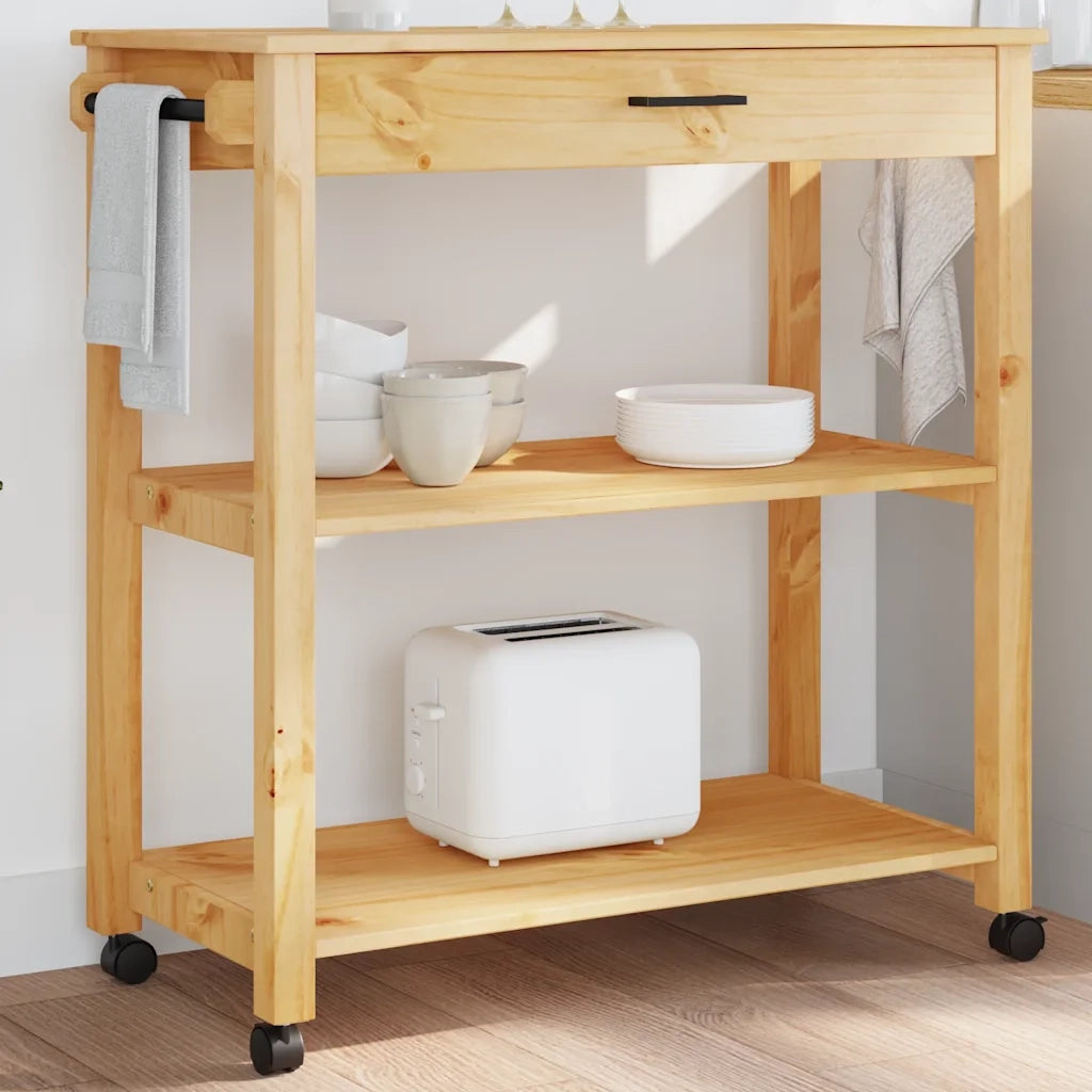 Carrello da Cucina-Scaffale per Cucina MONZA 84x40x88,5 cm in Legno Massello di Pino 458274