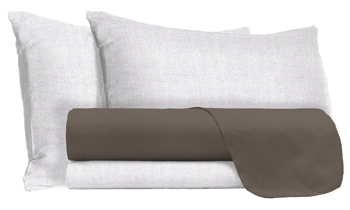 Set Lenzuola Singolo Sopra Sotto e Federe in Cotone Marrone