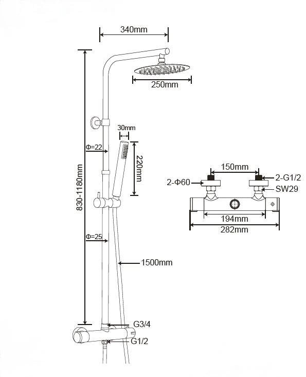 Colonna doccia miscelatore termostatico Cromato SH4143 RODI
