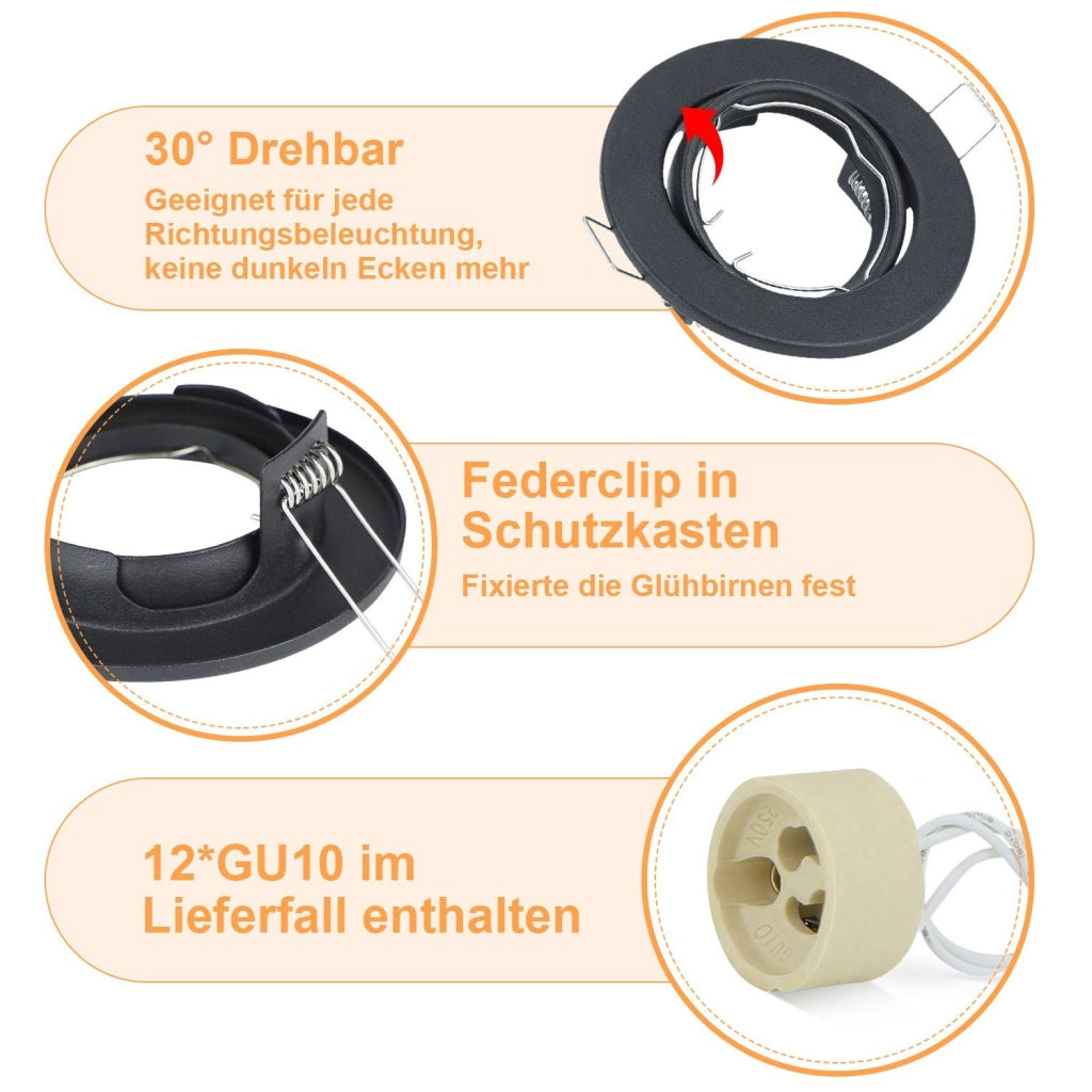 ZMH Faretto da soffitto LED 12 Pezzi con Attacco GU10 Orientabile 30° Lampade Alogene