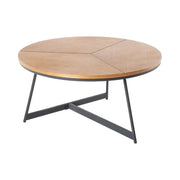 Tavolino basso rotondo ZENTOR 80 cm in legno massiccio e metallo nero stile industriale