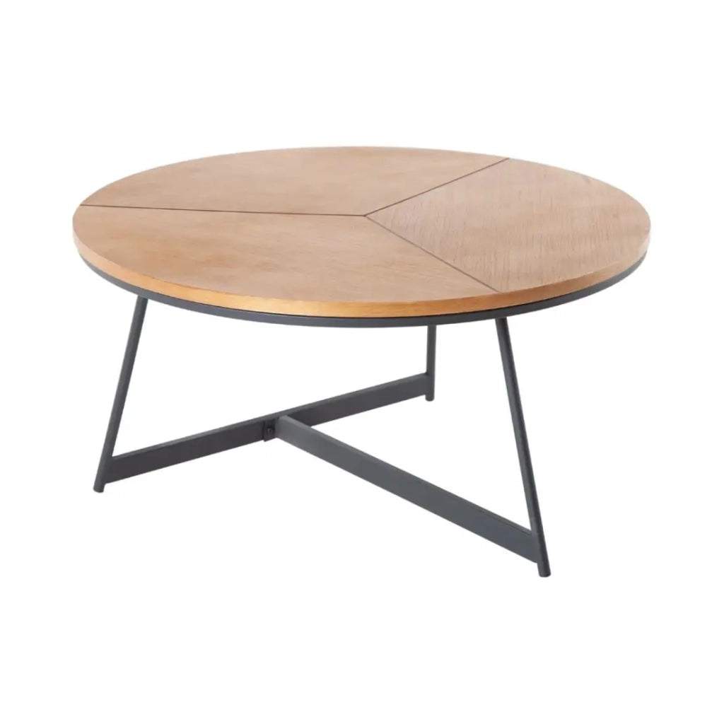 Tavolino basso rotondo ZENTOR 80 cm in legno massiccio e metallo nero stile industriale