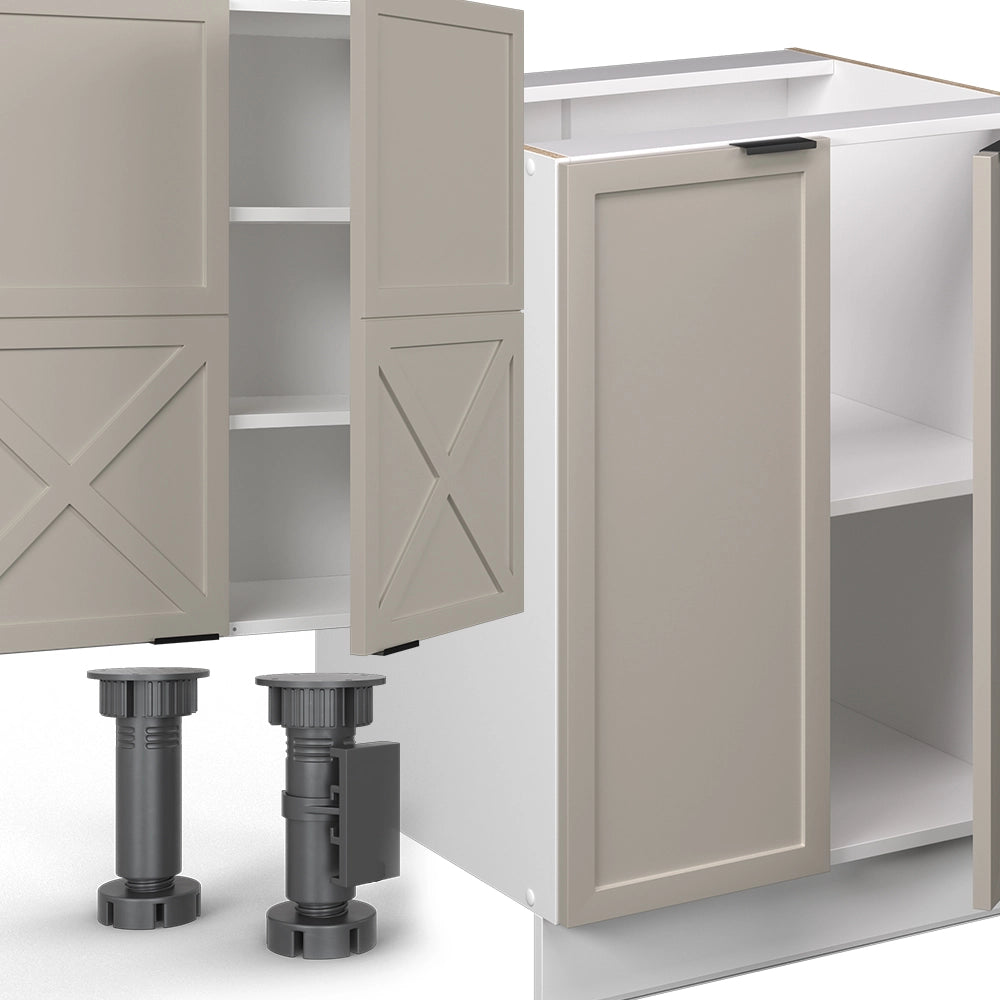 Vicco Cucina componibile Grigio/beige/bianco 300 cm con armadio alto, senza piano di lavoro