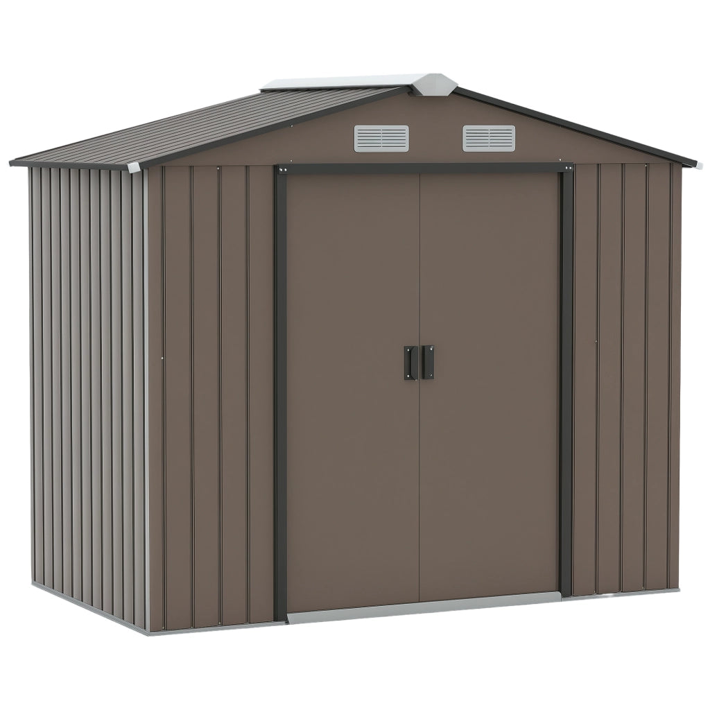 Casetta Box Da Giardino 2,1x1,3m con Prese d'Aria e Doppia Porta Scorrevole in Metallo Marrone