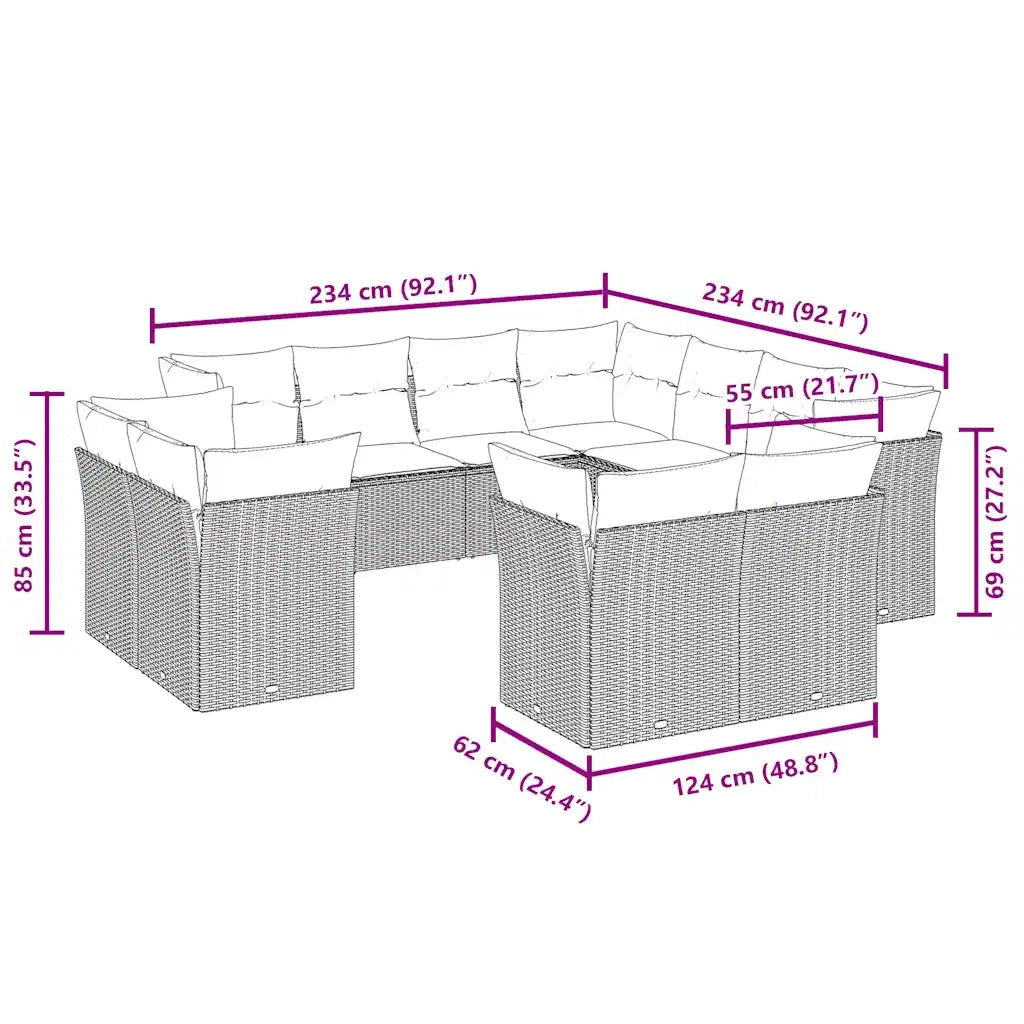 Set Divani da Giardino 11 pz con Cuscini Polyrattan Marrone 3218513