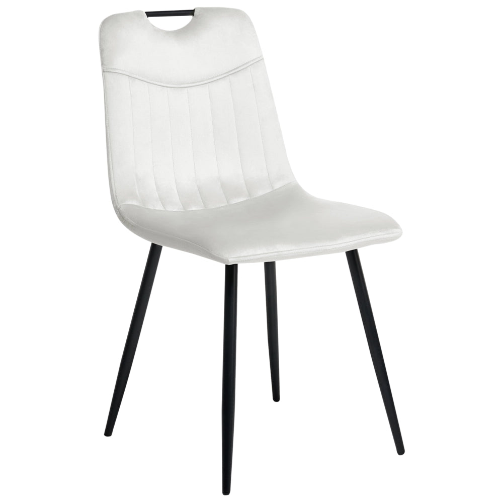 Set di 4 sedie da pranzo in velluto con gambe nere in ferro verniciato a polvere bianco sporco stile moderno