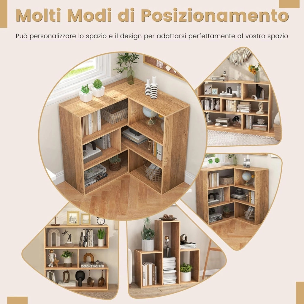 Libreria a Forma Concava/Convessa, Scaffale Aperto a 3 Ripiani in Legno, Scaffale da Esposizione con Dispositivo Antiribaltamento, per Soggiorno Ufficio Camera da Letto (Convessa)
