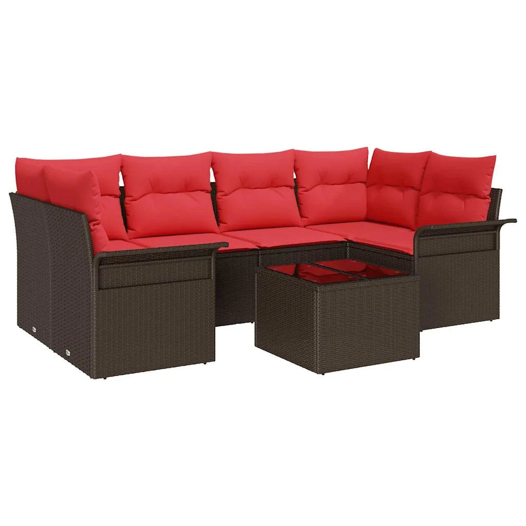 Set Divano da Giardino 7 pcs Beige e Rosso polyrattan