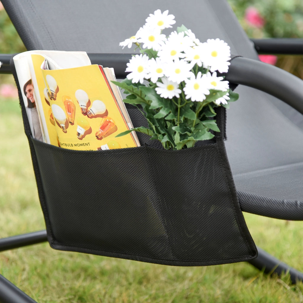 Poltrona dondolo per esterno con braccioli e schienale imbottito, 150x62x88 cm, nero ¨C zephmum ¨C poltrona da giardino reclinabile