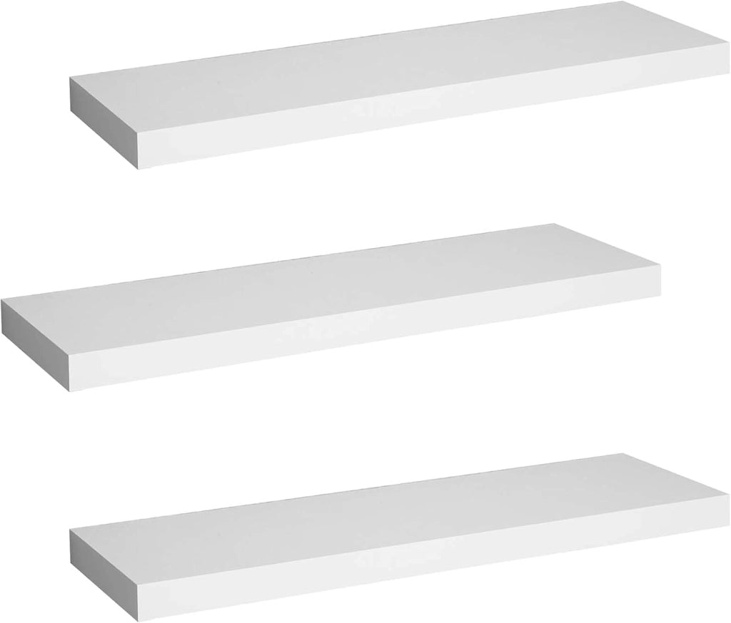 Mensole da Muro Scaffale a Parete Decorazione per Cameretta Ufficio Libreria Porta CD/DVD Legno Bianco 80cm 3 Pezzi RG9318ws-3