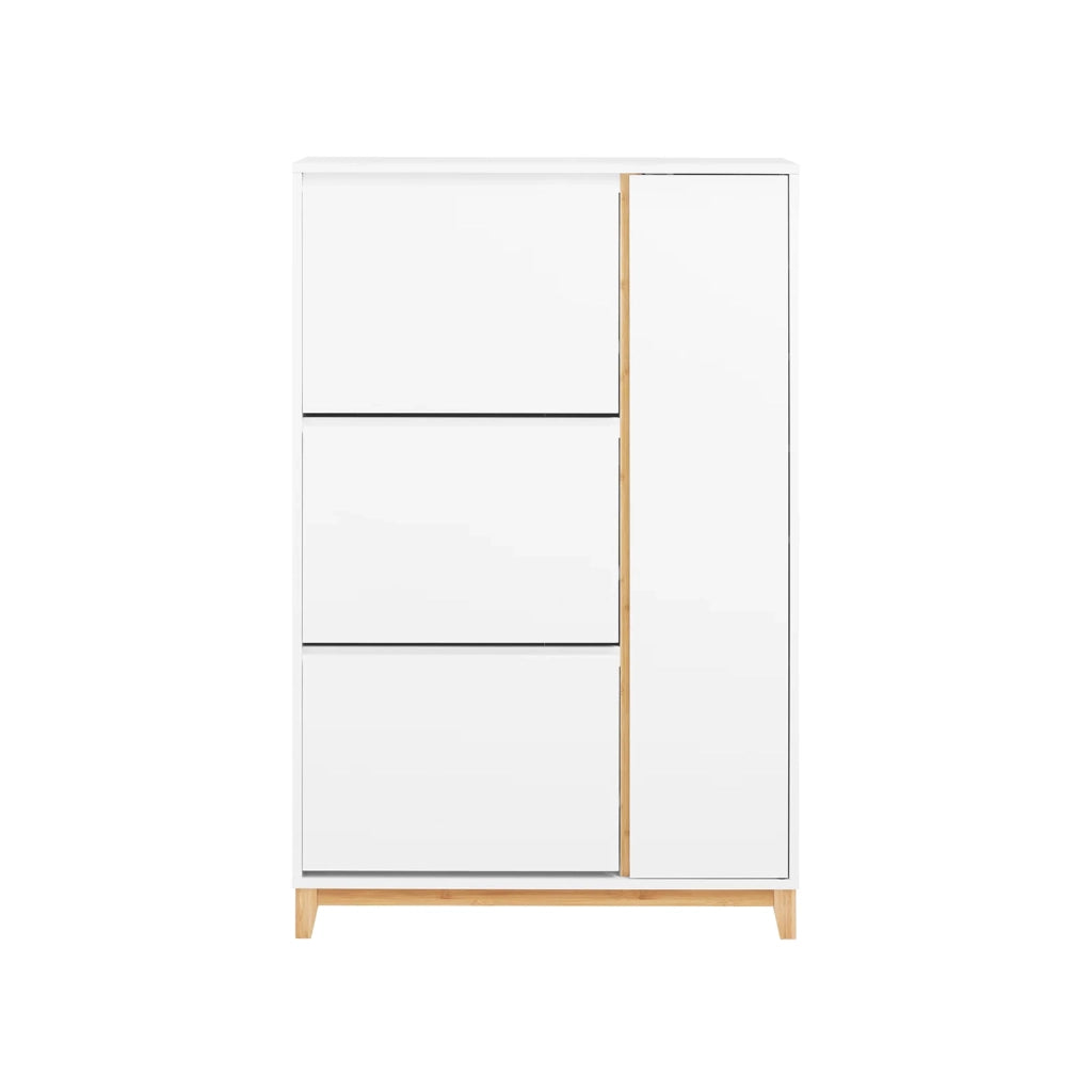 SoBuy Scarpiera con 3 ante Scarpiera stretta con 6 ripiani Cassettiera per scarpe Bianco-Naturale 86x34x122 cm FSR189-WN
