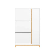 SoBuy Scarpiera con 3 ante Scarpiera stretta con 6 ripiani Cassettiera per scarpe Bianco-Naturale 86x34x122 cm FSR189-WN