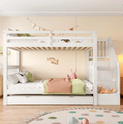 Letto a castello 90x200 cm con letto estraibile e scala con scaffali