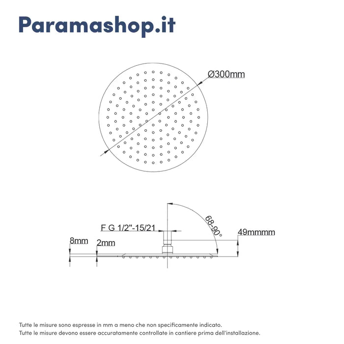Set doccia cromato - Miscelatore incasso 2 vie Sophia, braccio 35cm, soffione slim 30cm e doccino