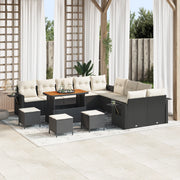Set Divano da Giardino da 14 Pezzi con Cuscini Nero Polyrattan Acacia