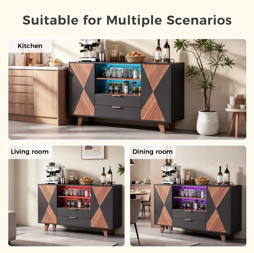 Mobile cucina con LED RGB; ante e cassetti; 150 x 40 x 90 cm; MDF natural e nero