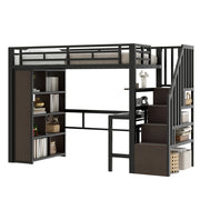 LETTO a soppalco 90x200 cm in metallo nero con scrivania e ripiani, senza materasso