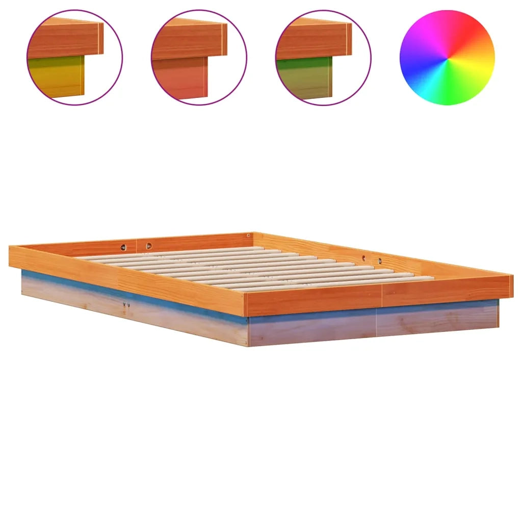 Giroletto LED-Struttura Letto con LED Marrone Cera 135x190 cm in Legno Massello di Pino