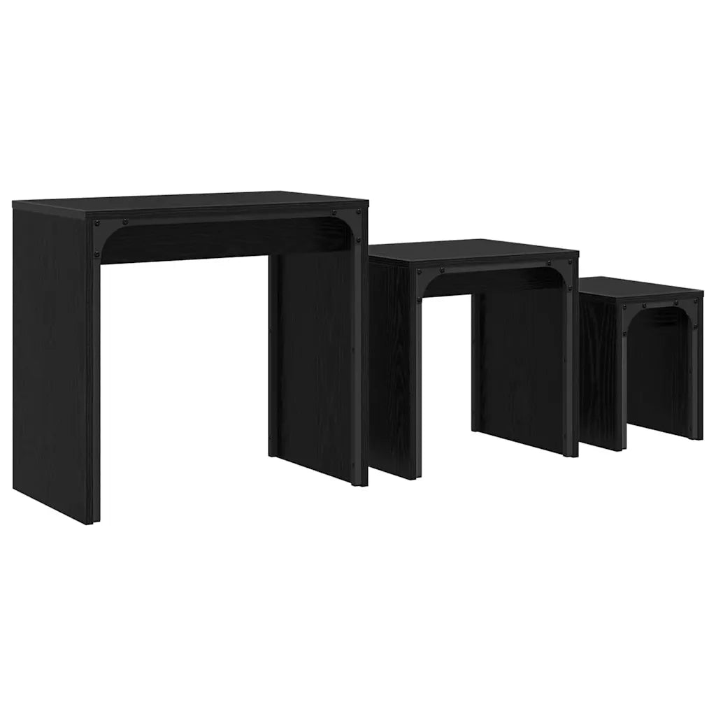 3 pz Tavolino da salotto | Tavolino da caff¨¨ | Tavolino da Soggiorno Rovere Nero Legno multistrato