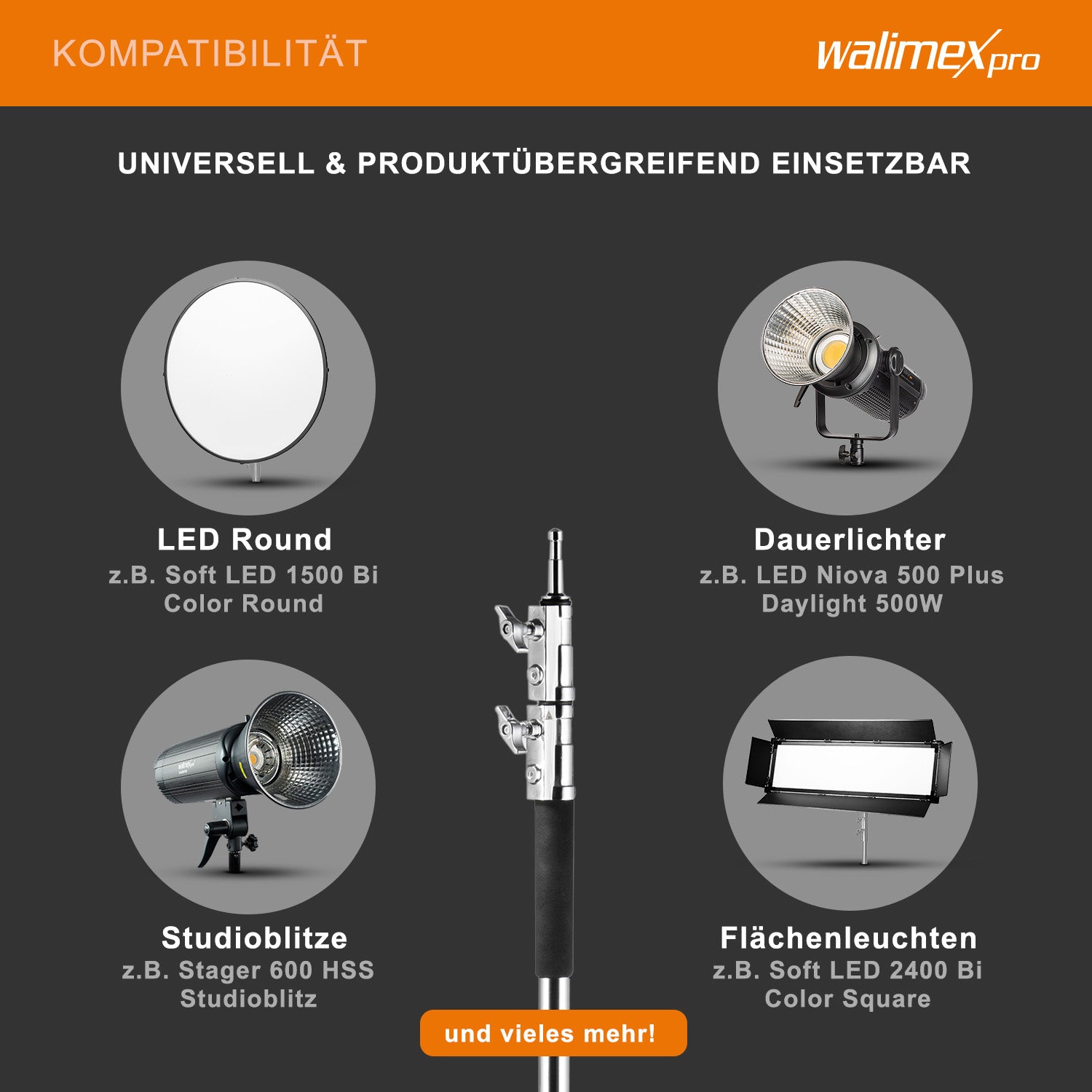 Extreme 20 C-Stand per fotografia, Stativo per luci fotografiche flash da studio 300 cm / 118" 750x750x3000 mm, max 20 kg, con spigot 5/8", Treppiedi fotografico