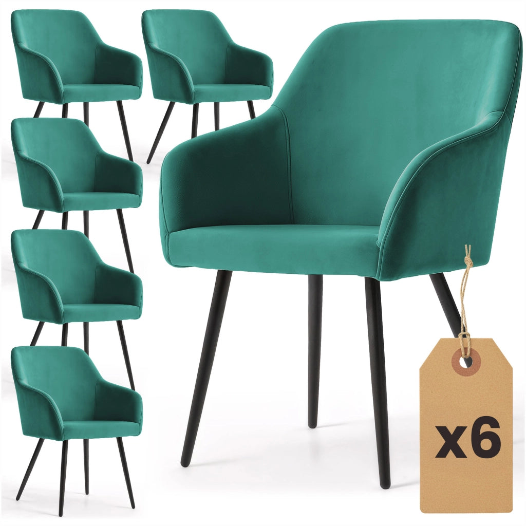 Set di 6 Sedie in velluto liscio ESTELLE Verde Bottiglia gambe nere
