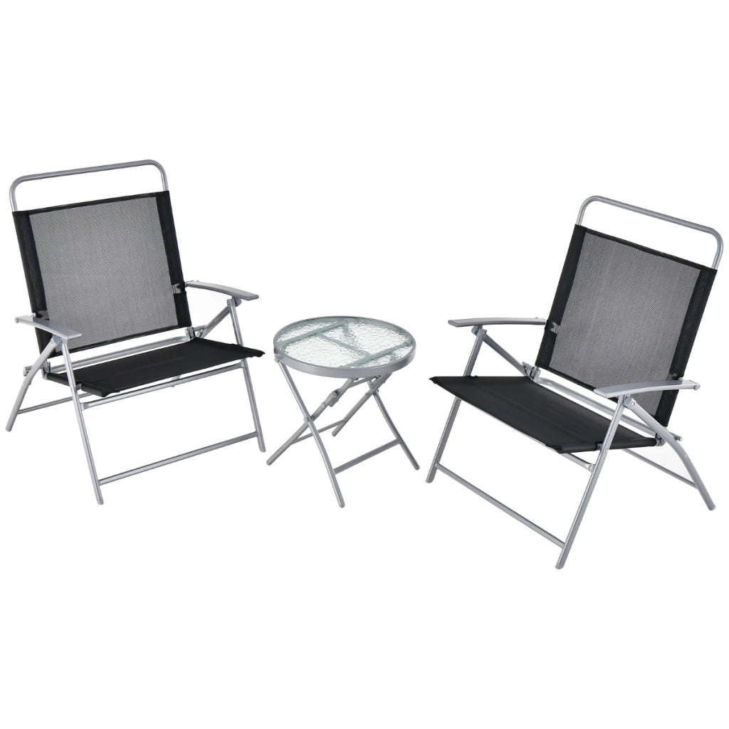 Tavolino e sedie pieghevoli da esterno, Set mobili pieghevole portatile con sedili larghi e telaio in metallo-Set mobili da esterno