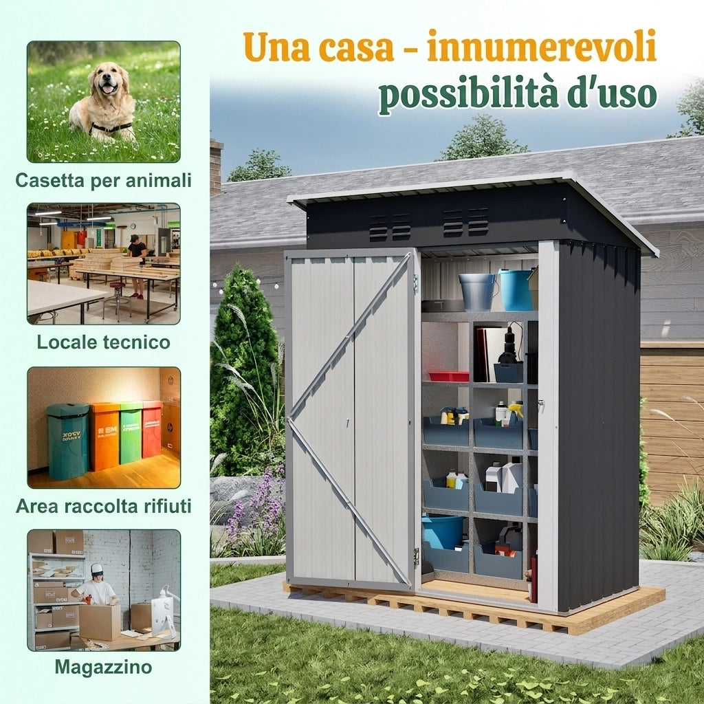 Casetta da Giardino 152x84x182 cm in Metallo Nero - 1.27 m²- Resistente alle intemperie