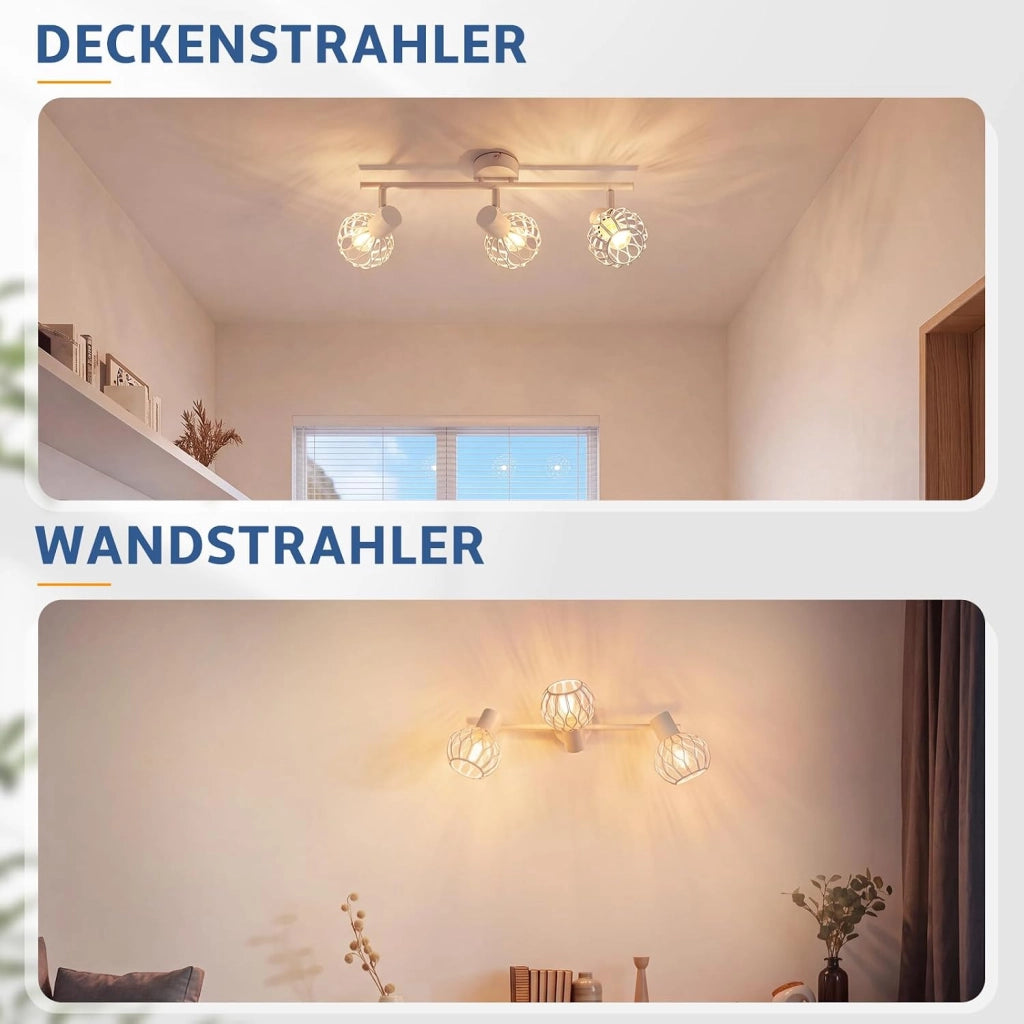 ZMH Faretto da Soffitto 3 Luci Bianco E14 Metall Orientabile 350¡ã per Cucina Soggiorno Corridoio Senza Lampadina