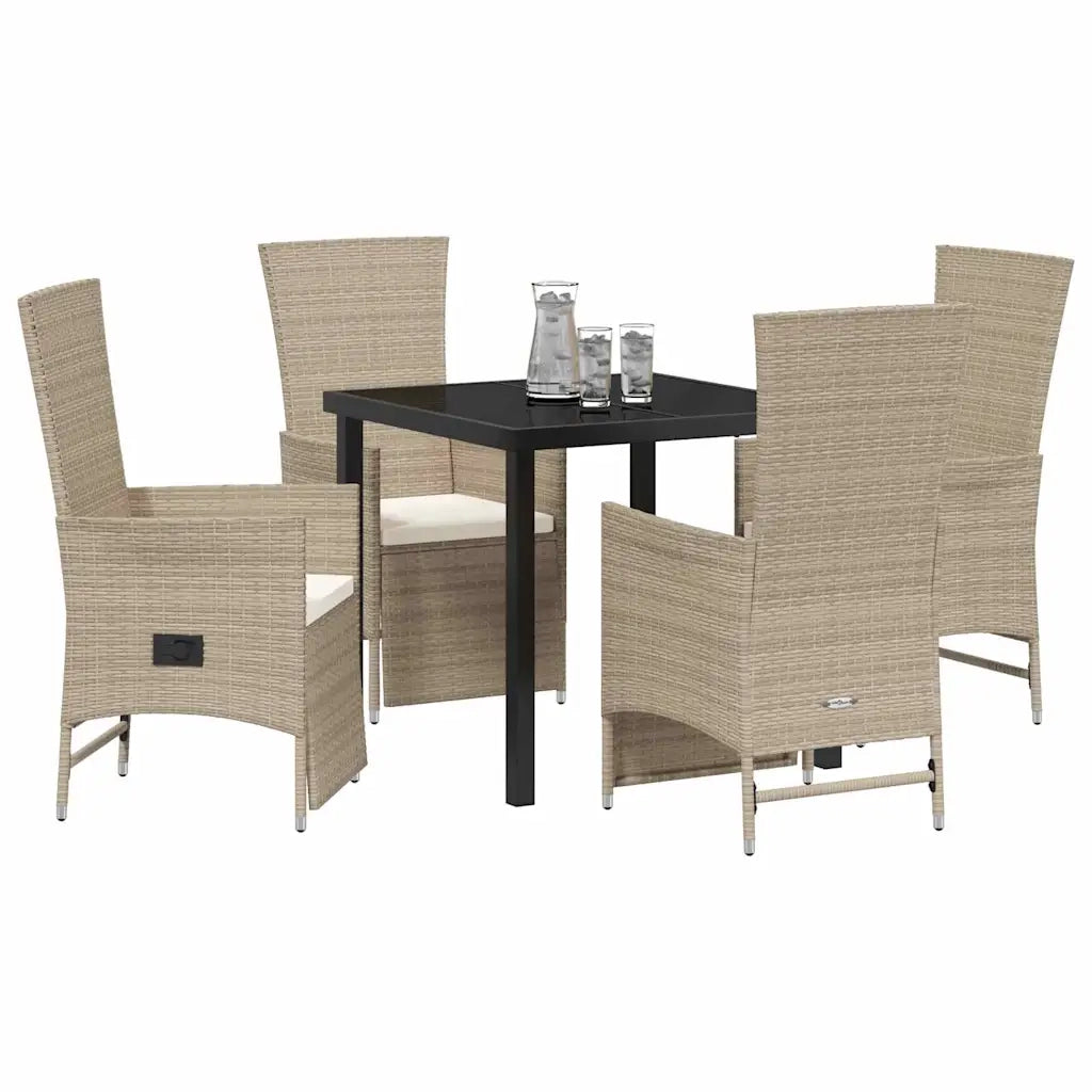 Set da Pranzo per Giardino con cuscino 5 pcs Beige polyrattan