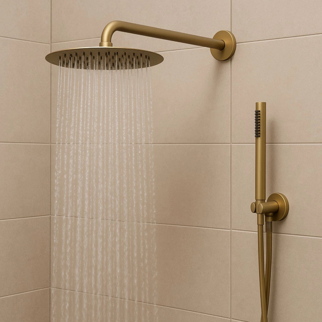 Set per doccia soffione tondo in acciaio inox 250 millimetri finitura oro *** finitura- oro matt satinato, confezione 1