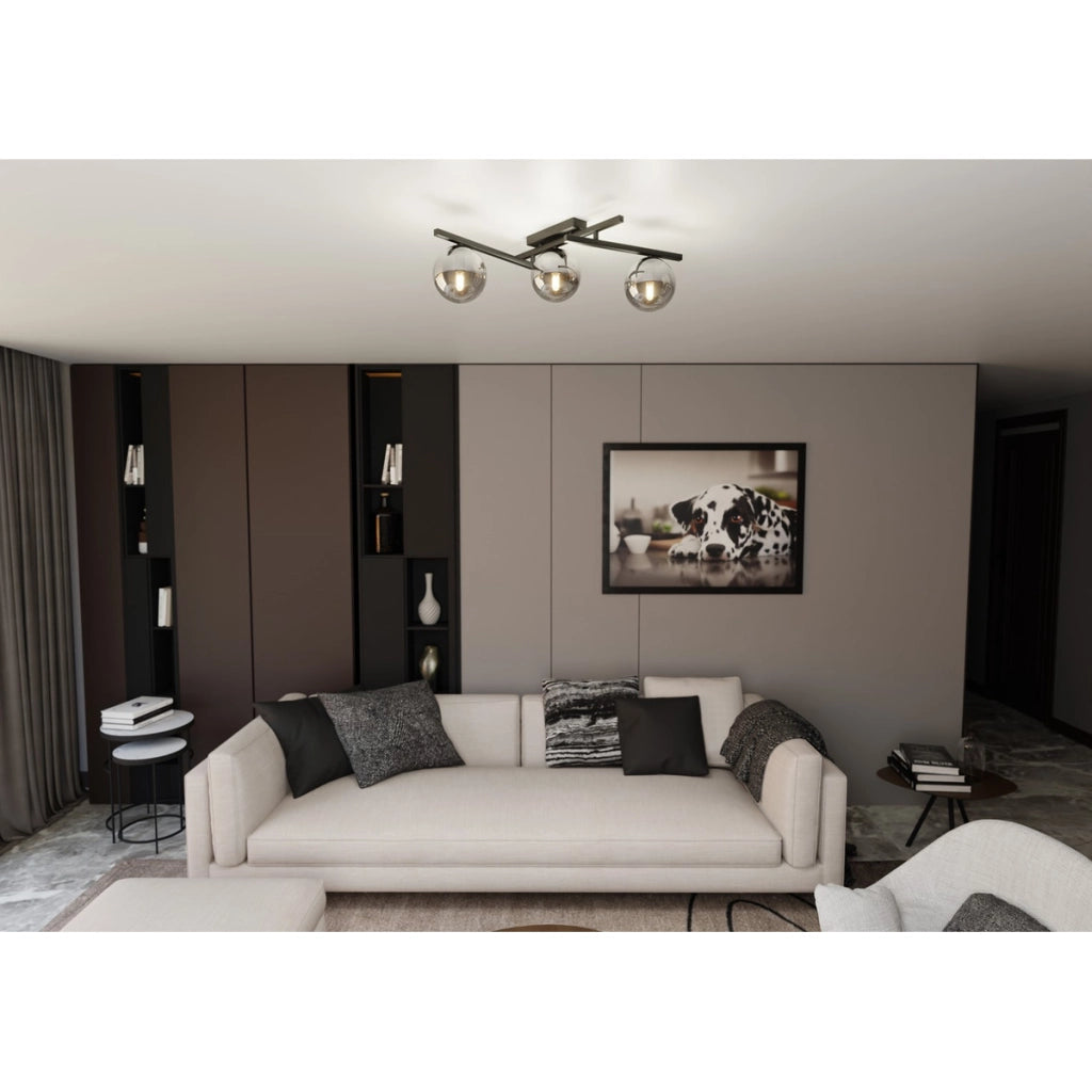Lampada a sospensione Smart in acciaio nero con diffusori in vetro grafite