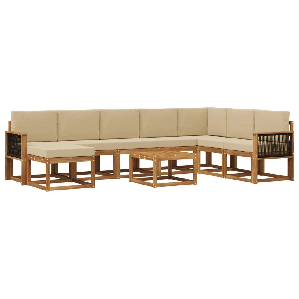 Set di divani da esterno 9 pz Naturale e Beige Poliestere 3385474