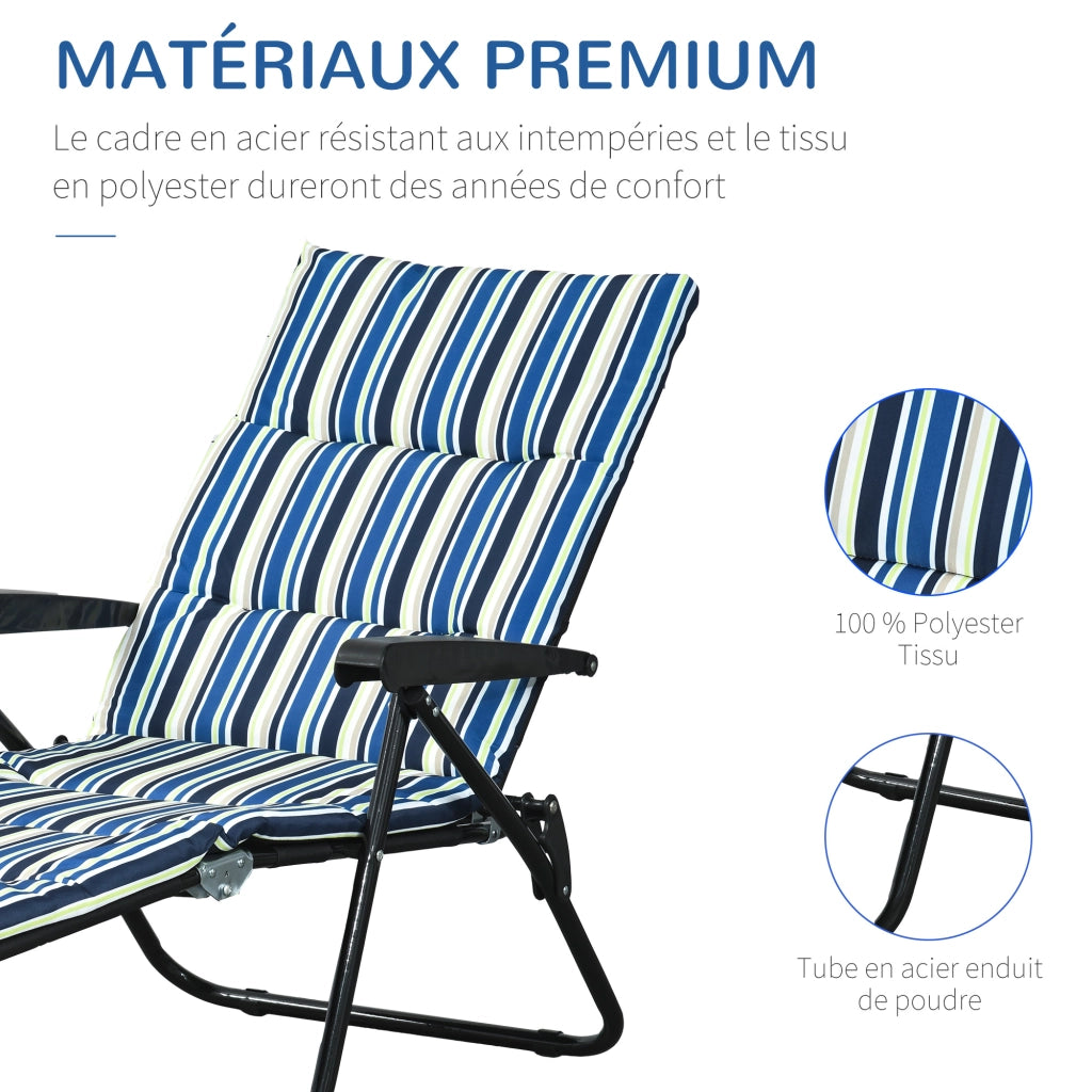 Lettino da sole pieghevole inclinabile 6 posizioni ¨C zephmum ¨C con materasso accoudoirs acciaio polyester multicolore