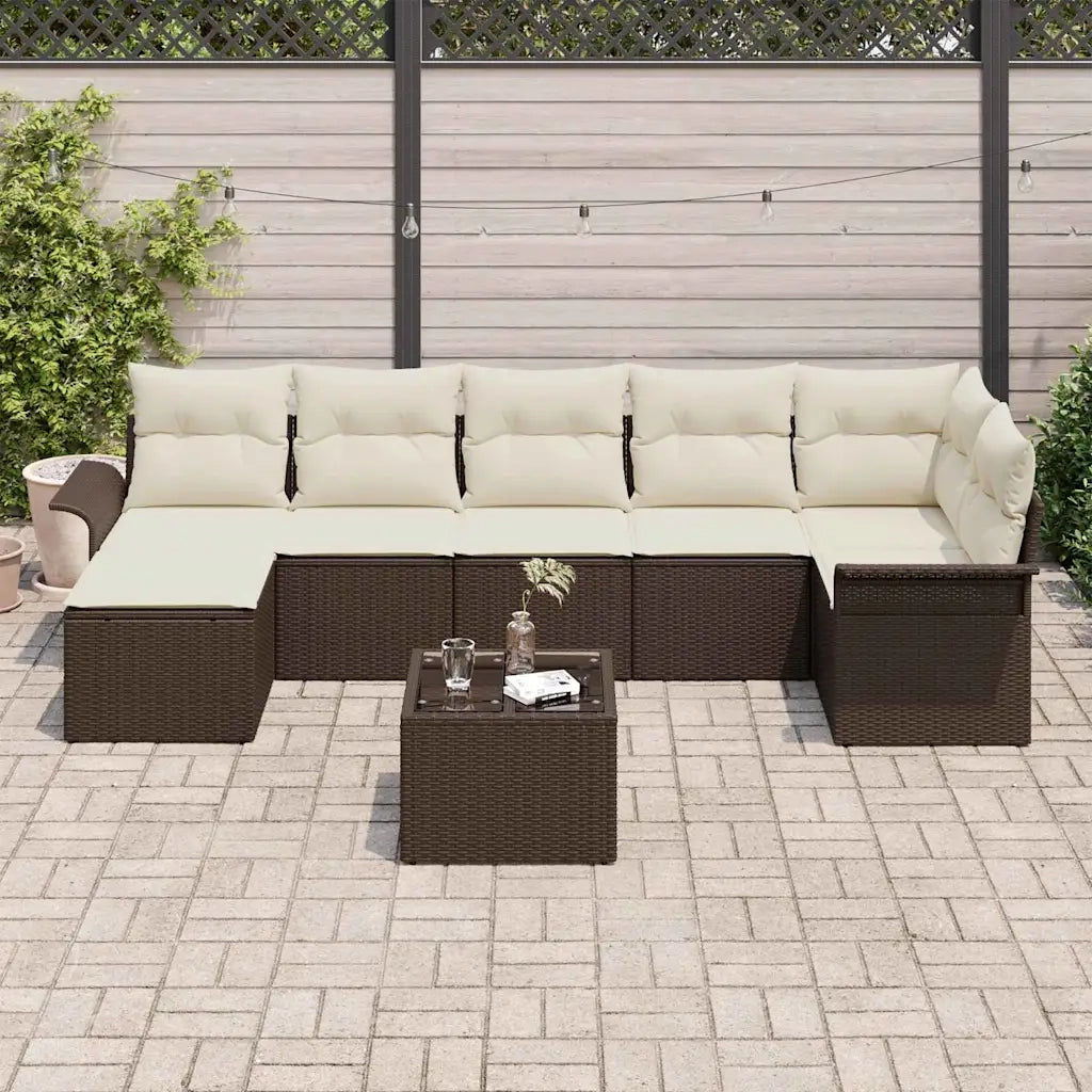 Set Divano da Giardino con cuscino 8 pcs Marrone Poly Rattan 3345458