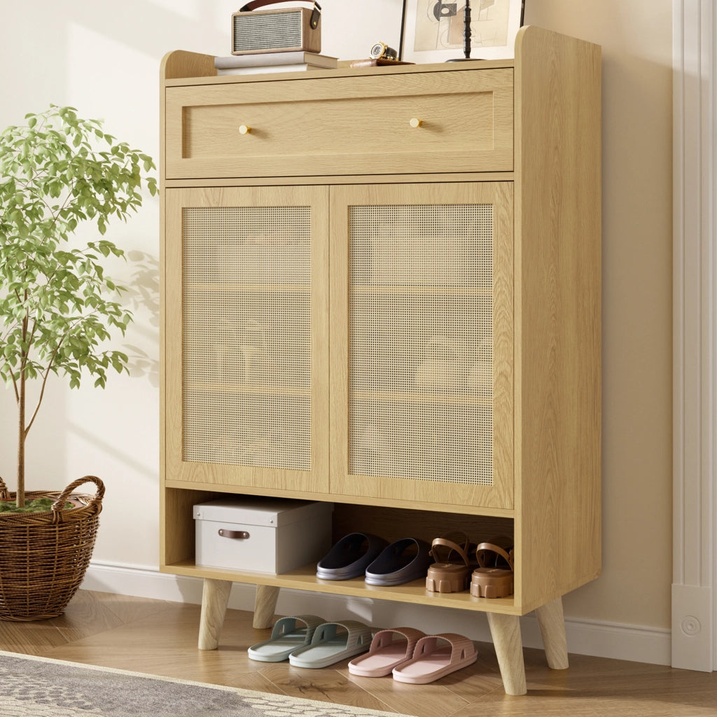 Scarpiera moderna con 2 ante, 1 cassetto e ripiani regolabili, 80 ¡Á 105 ¡Á 35 cm, Light Oak