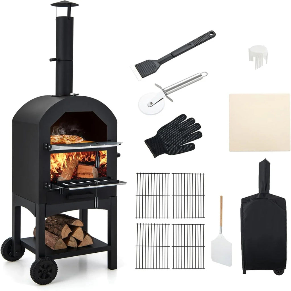 Set forno per pizza mobile 49,4 x 37 x 165 cm multifunzionale e portatile design in ferro nero 20_0020654