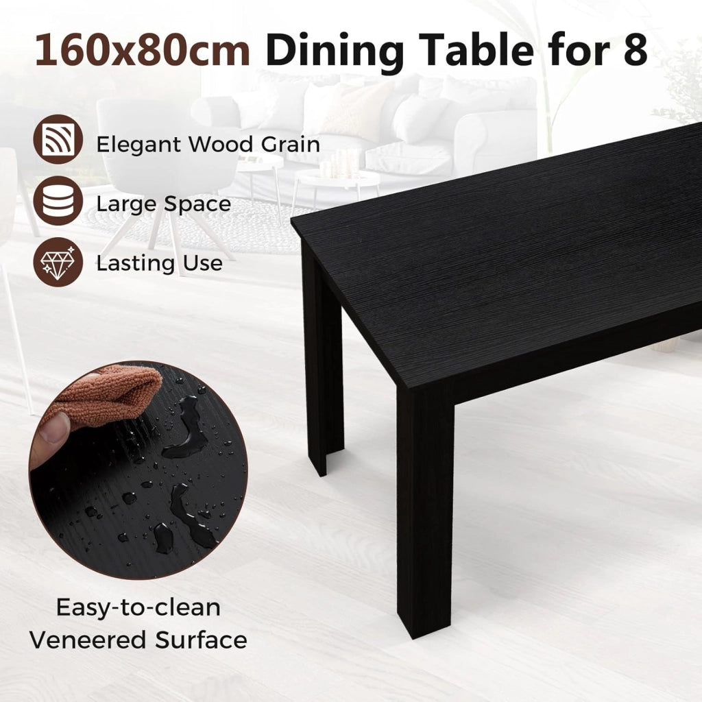 Tavolo da Pranzo da 160 cm per 8 Persone, Tavolo da Pranzo Fisso con Robuste Gambe a L, Tavolo Moderno per Cucina e Sala da Pranzo, Nero (Nero)