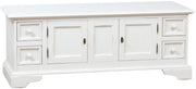 Biscottini Mobile porta tv Country in legno massello di tiglio finitura bianca anticata L150xPR51xH56 cm. Made in Italy