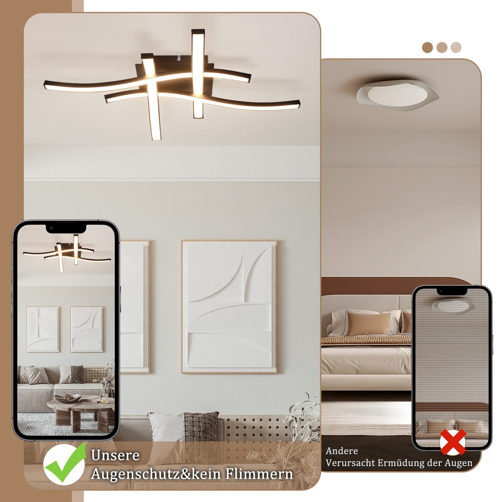 ZMH Lampada da soffitto plafoniera LED moderna legno nero luce bianca calda per soggiorno