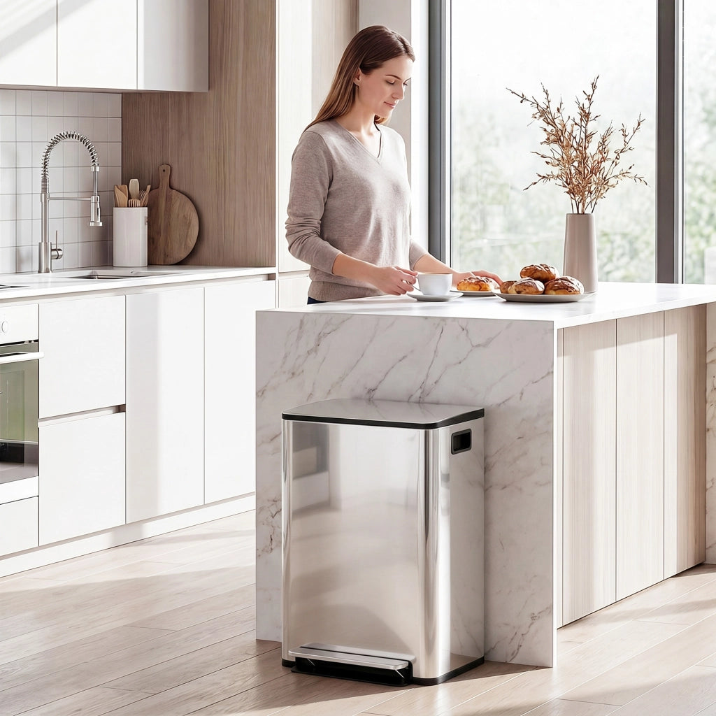 Bidone 2 Compartimenti 60L con Pedale ¨C Zephmum ¨C Acciaio Inossidabile 43x35x75cm