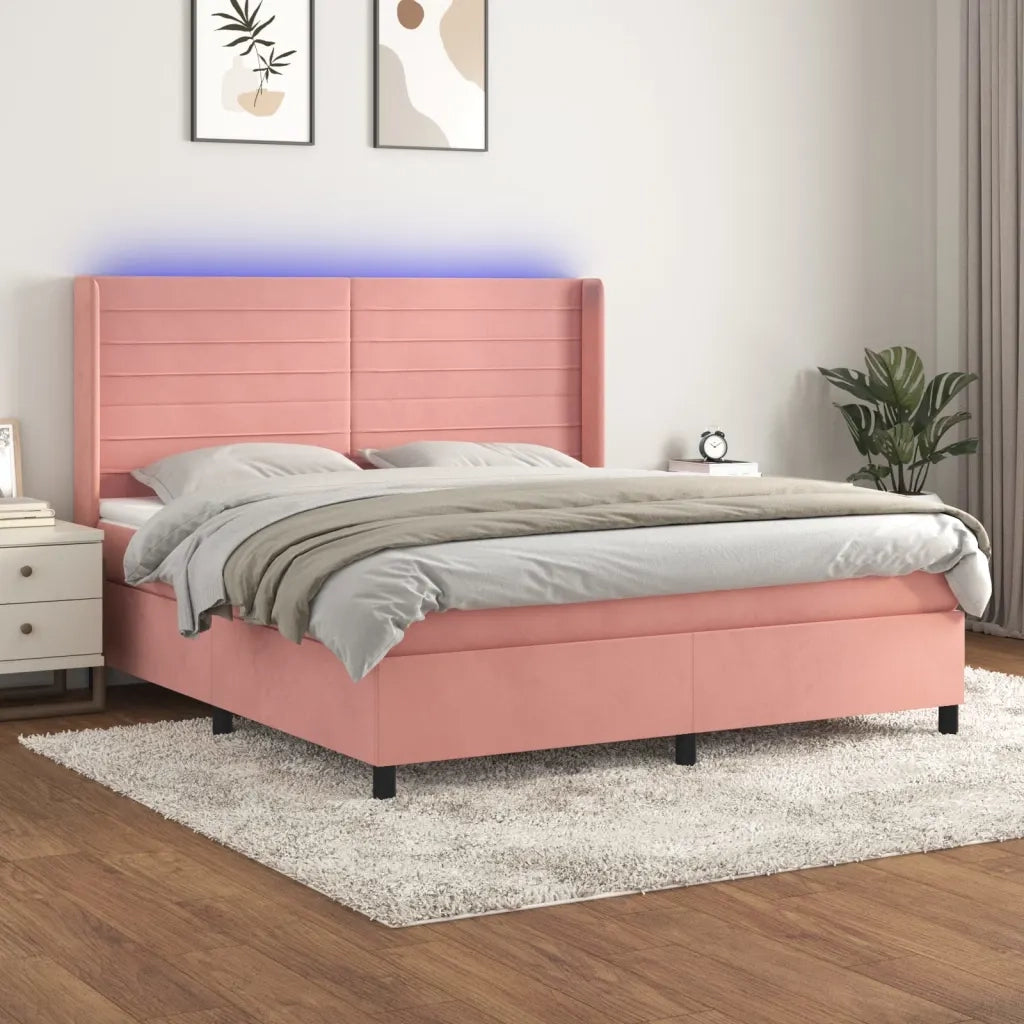 Letto a Molle con Materasso e LED Rosa 180x200 cm in Vellutocod mxl 123402