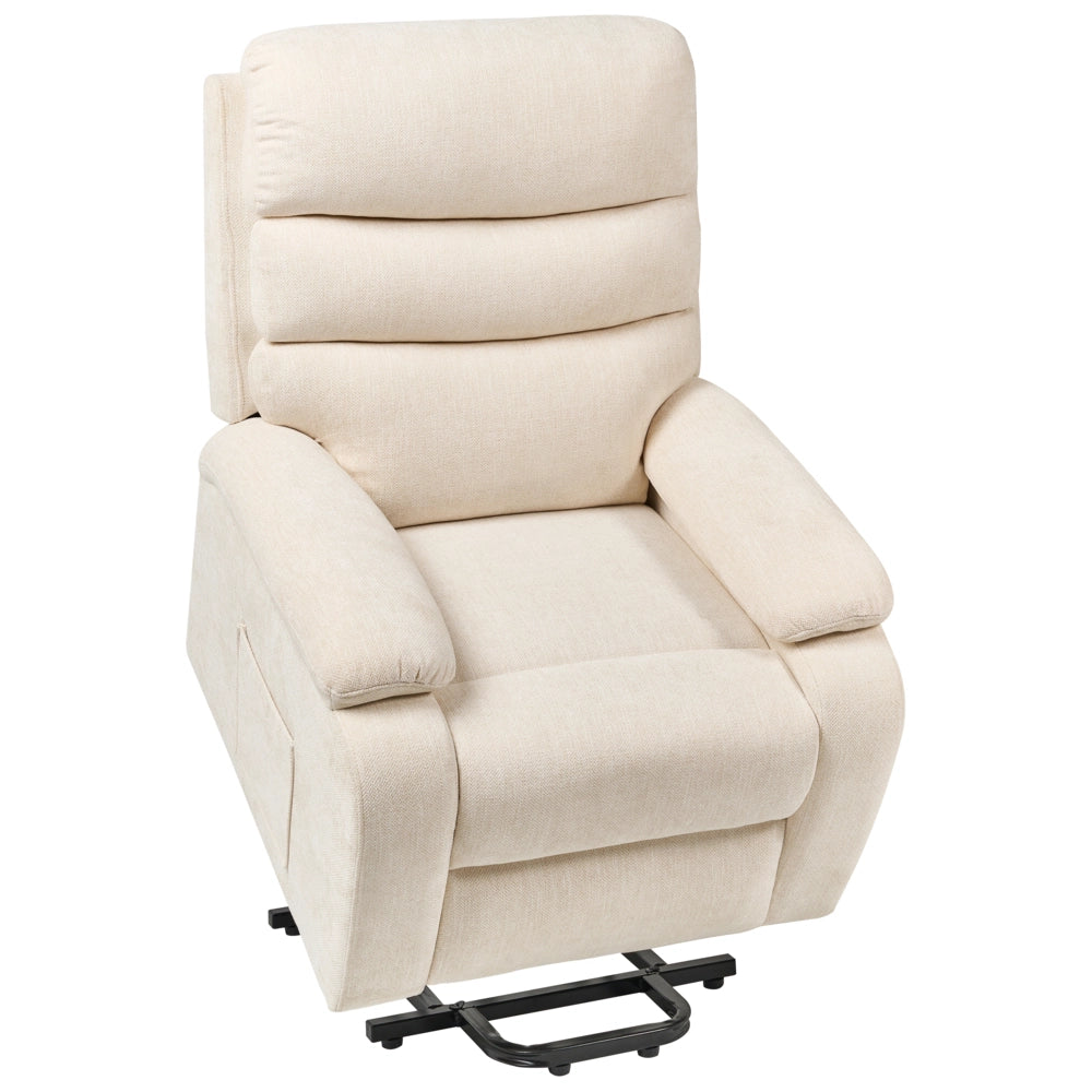 Poltrona reclinabile elettrica Poliestere beige chiaro Seduta singola imbottita con poggiapiedi Funzione di sollevamento Design moderno Relax