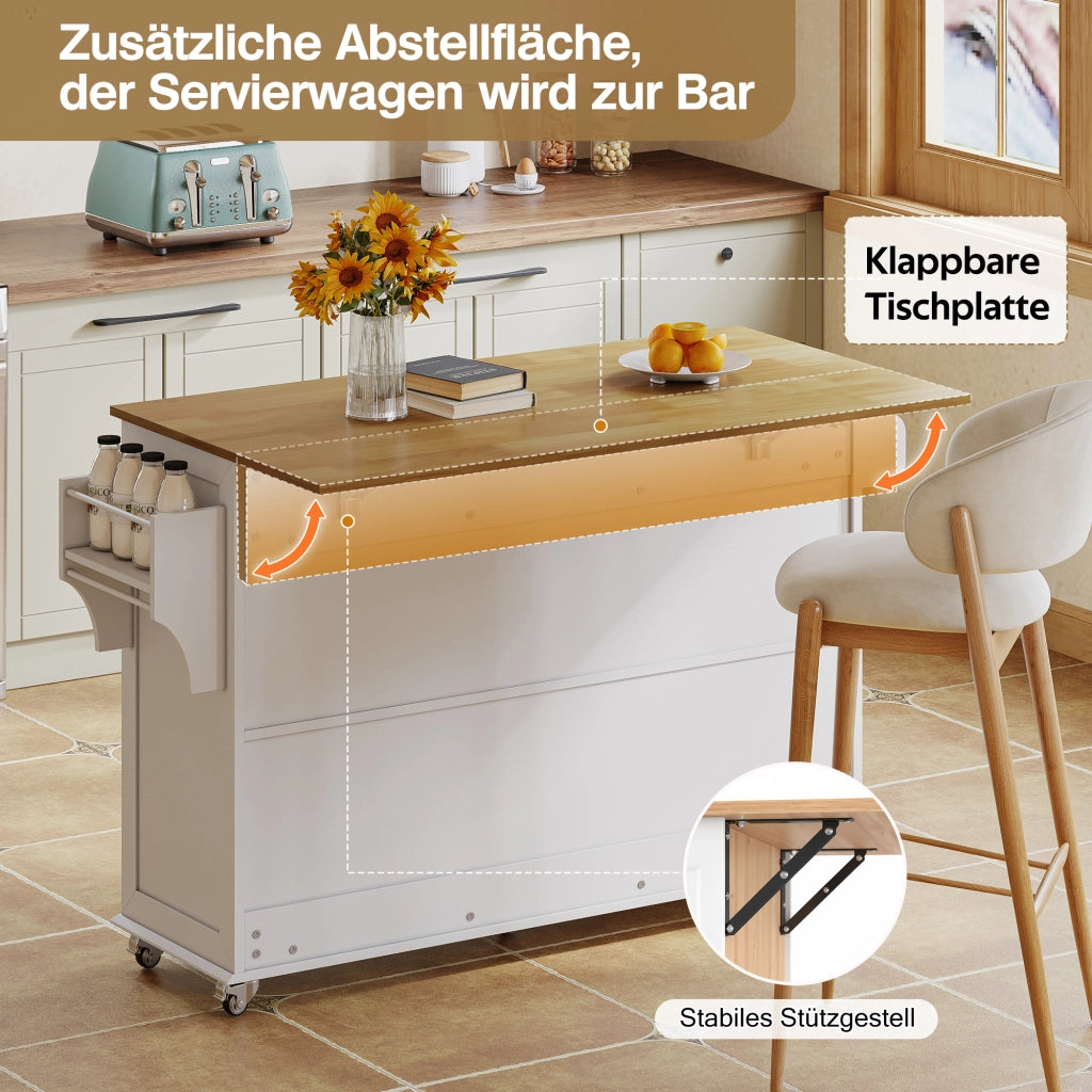 ISOLA CUCINA Pieghevole 140x43(70)x90.5 cm MDF Bianco/Naturale