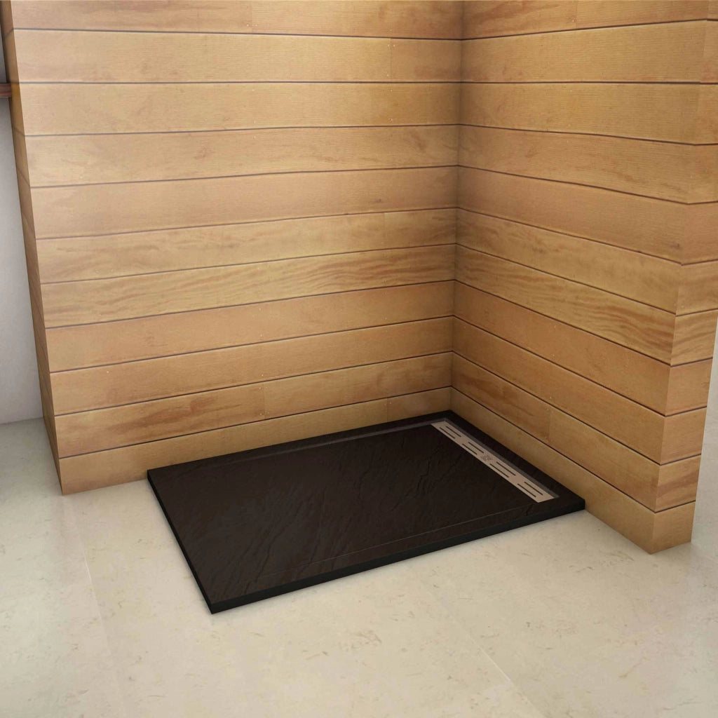 Piatto Doccia Rettangolare 70x100x3cm in Pietra Vulcanica e Resina Mista Finitura Pietra Nera Ruvida Ultraslim Antiscivolo Antibatterico