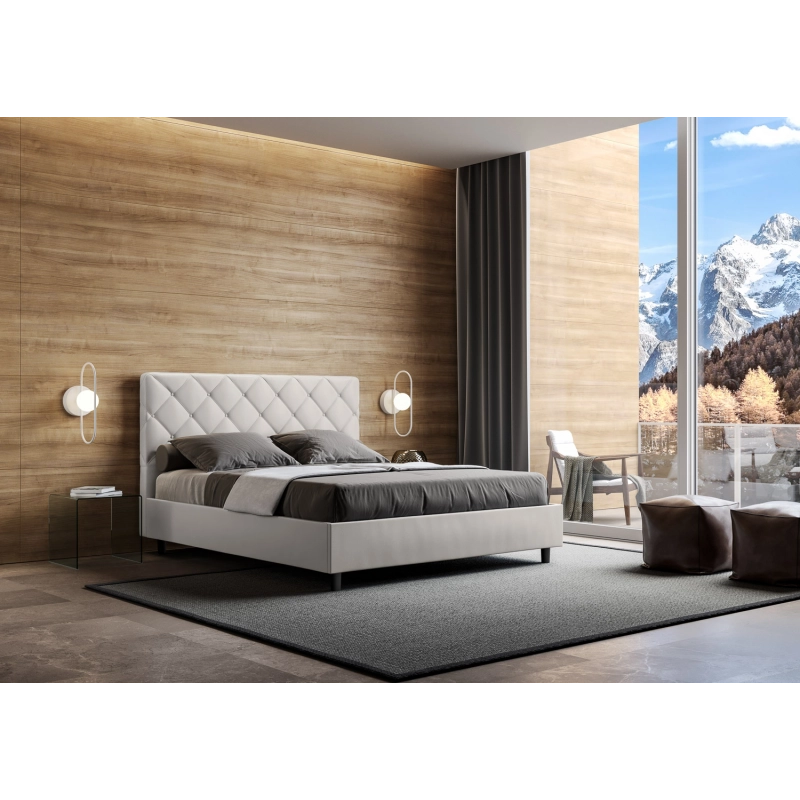 Letto imbottito Matrimoniale 160x210 cm Priya - Bianco,Similpelle,Contenitore