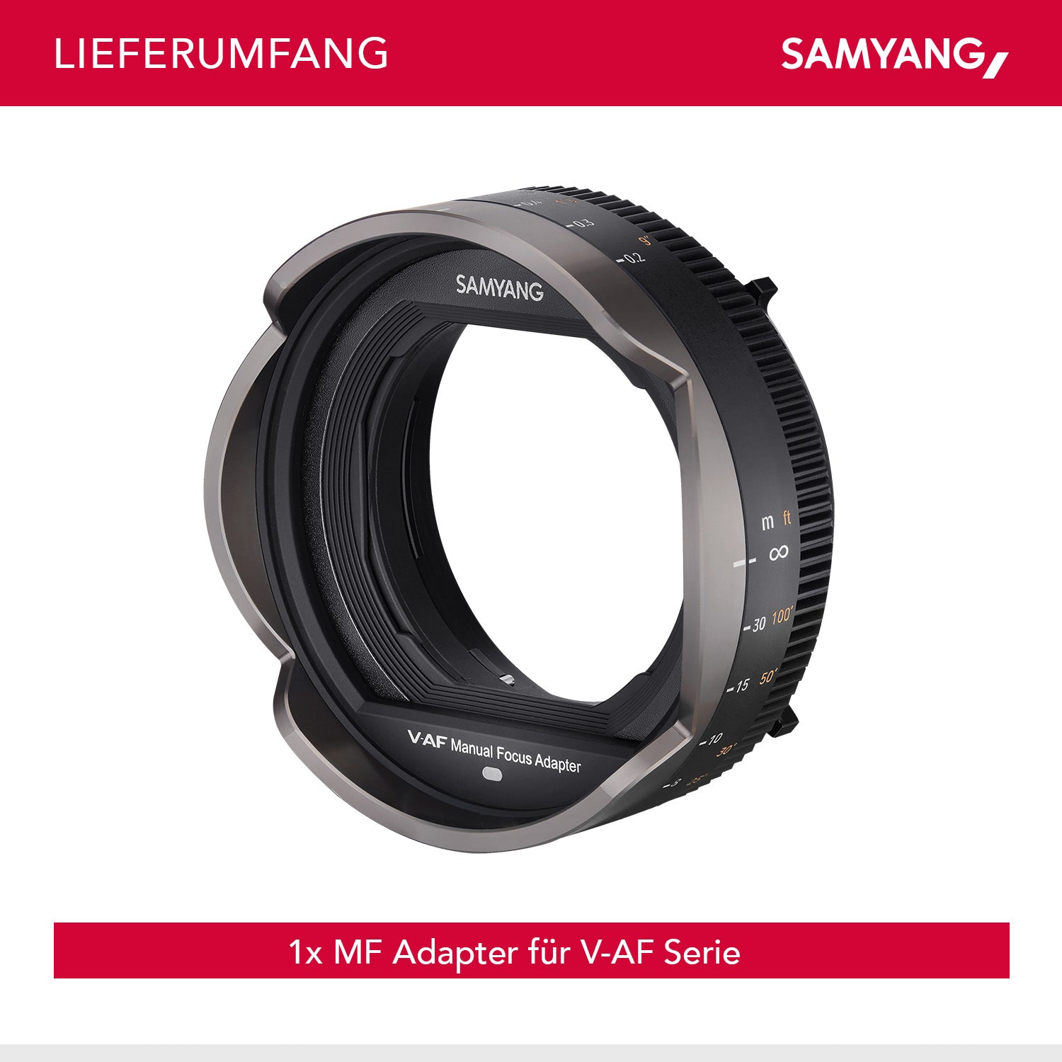 MF Adattatore per obiettivi video V-AF - messa a fuoco manuale precisa con una corsa di messa a fuoco fino a 300°, compatibile con il matte box D95, ideale per le produzioni cinematografiche