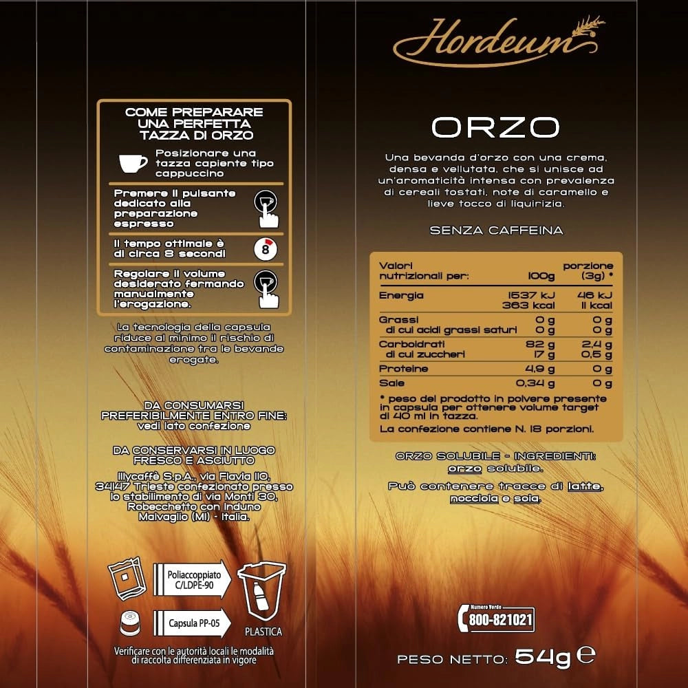 Illy hordeum capsule iperespresso orzo, confezione da 108 capsule