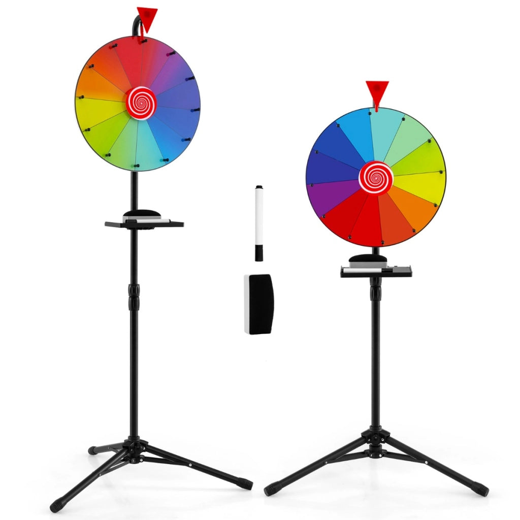 Ruota premio da 40cm con supporto tripode pieghevole, Ruota girevole con altezza regolabile vassoio e 12 slot per festa-Stanza dei giochi