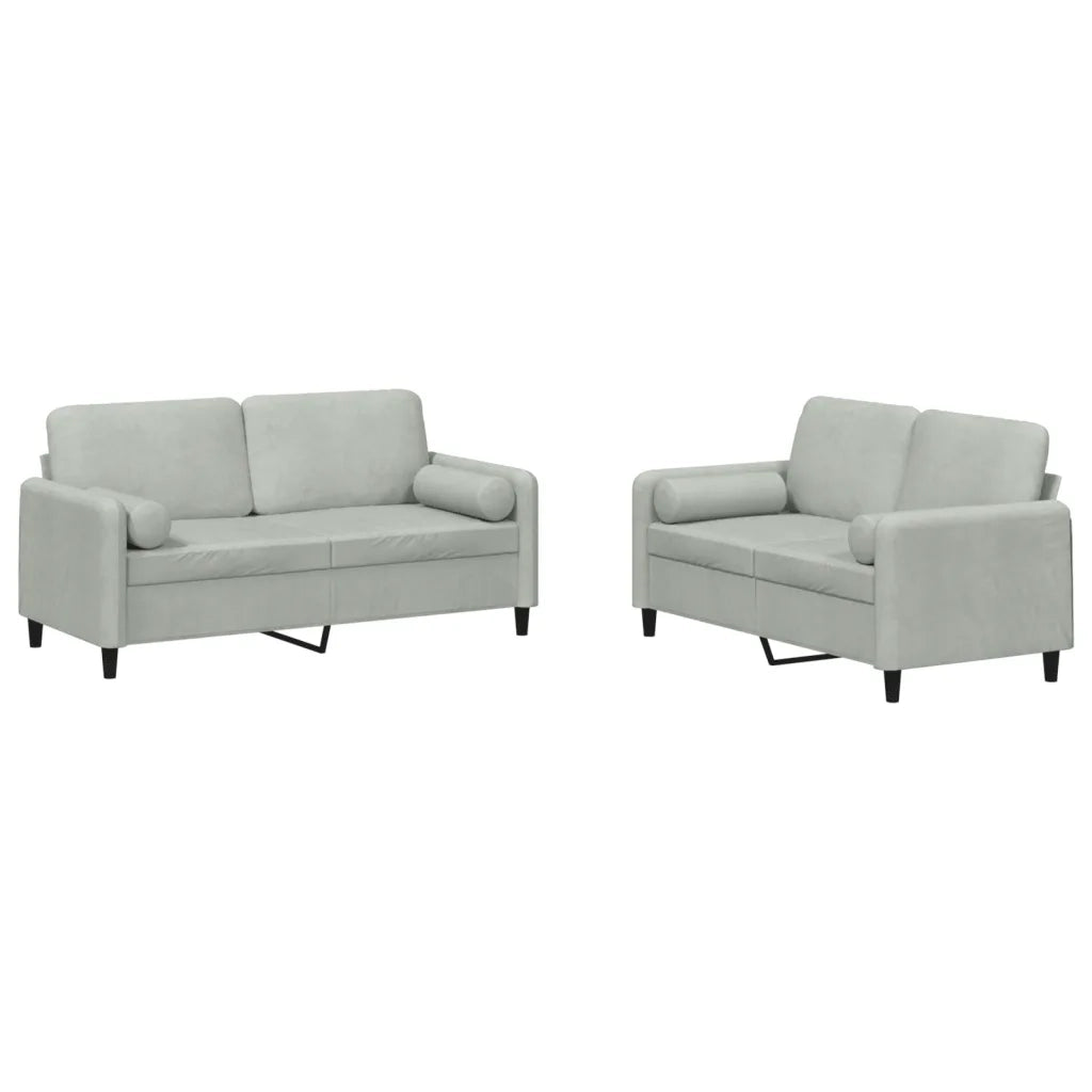 Set di Divani 2 pz con Cuscini Grigio Chiaro in Vellutocod mxl 130674